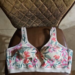 Cacique Unlined Full Coverage No Wire T-Shirt Bra Tan Pink Green Tropical Floral